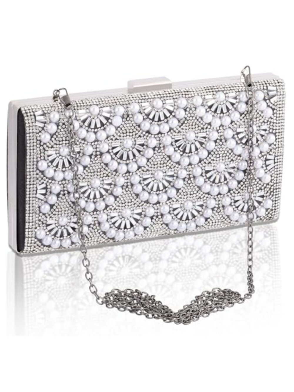 Sparkly Glitter Hardshell Evening Clutch Purse with Chain - Formal Wedding